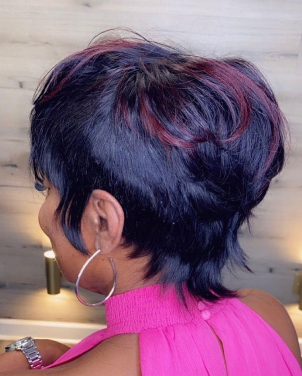 BeQueen €99.9 = 1 “Alpha” glueless wig Custom Pixie Wig Red mix Black