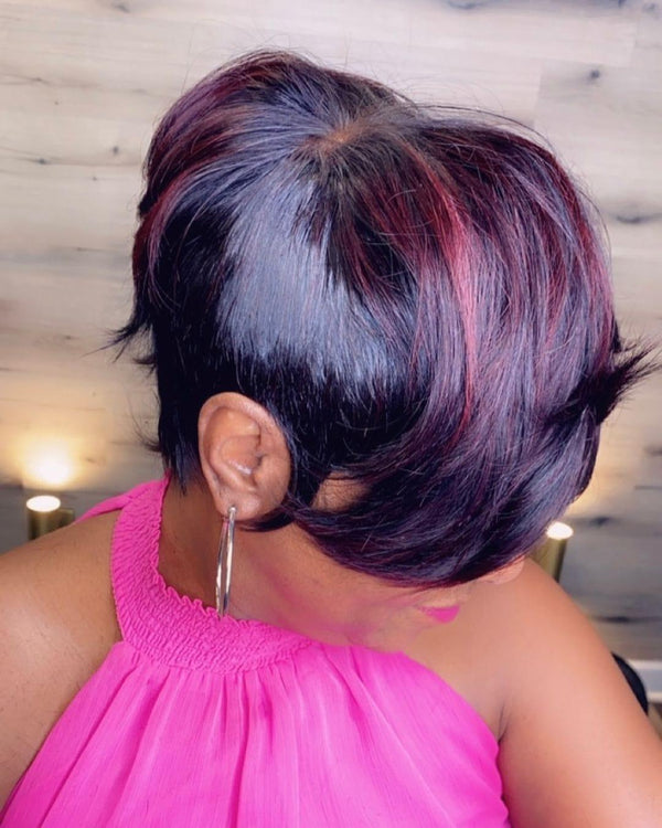 BeQueen €99.9 = 1 “Alpha” glueless wig Custom Pixie Wig Red mix Black
