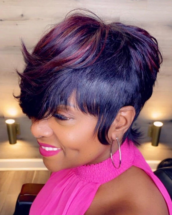 BeQueen €99.9 = 1 “Alpha” glueless wig Custom Pixie Wig Red mix Black