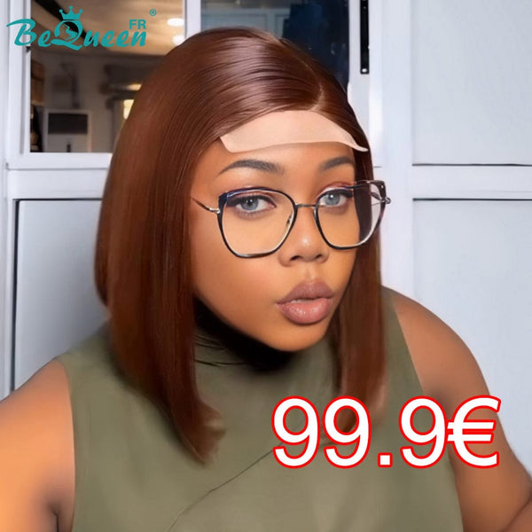 BeQueen 99,9 € = 1 leimlose Perücke „Déméter“ Maßgeschneiderte Bob Straight Perücke 4*4 Braune Farbe 