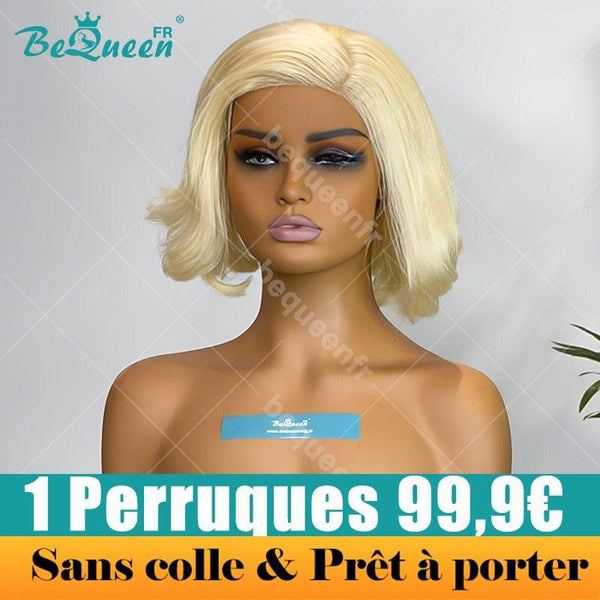 BeQueen 99,9 € = 1 leimlose Perücken „Irina“ Maßgeschneiderte Bob-Perücke Bereit zum Tragen 4x4 
