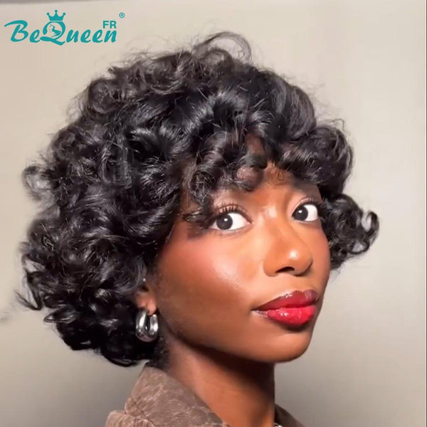 
BeQueen 99.9€ = 1 glue-free "Mozanic" wig Customized curly bob Black layered Ready-to-wear 13x4