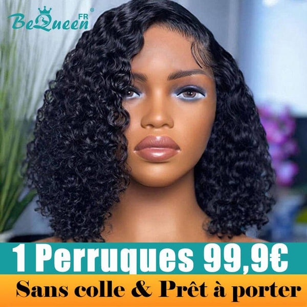 BeQueen 99,9 € = 1 leimlose Perücken Paula Custom Bob Curly Wave Perücke Bereit zum Tragen 4x4 