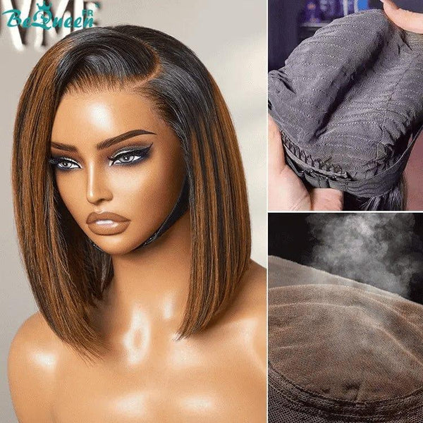 BeQueen 99.9€ = 1 glue-free wig "Avos" Customized Straight Black and Brown Mix Ready-to-Wear 13x4