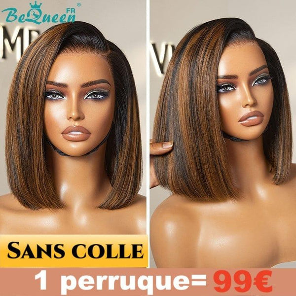 BeQueen 99.9€ = 1 glue-free wig "Avos" Customized Straight Black and Brown Mix Ready-to-Wear 13x4
