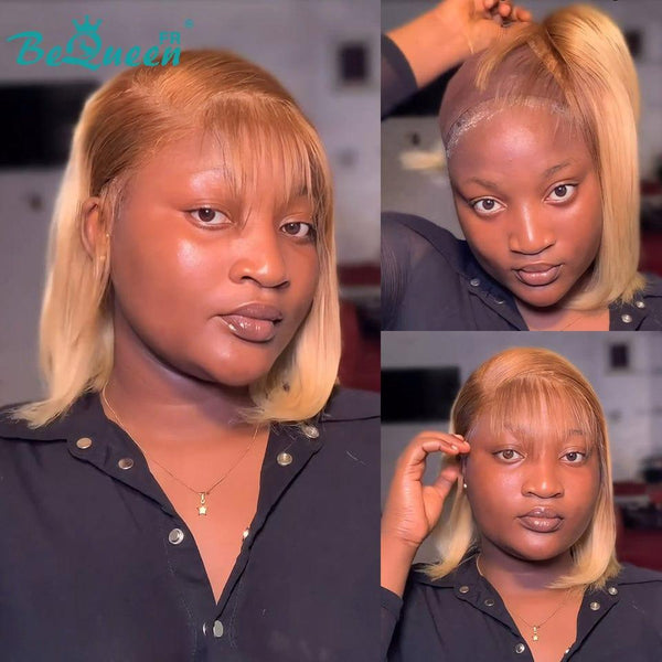 BeQueen 99.9€ = 1 glue-free "Summy" Customized Bob Straight Brown and Blonde Wig Ready-to-Wear 13x4