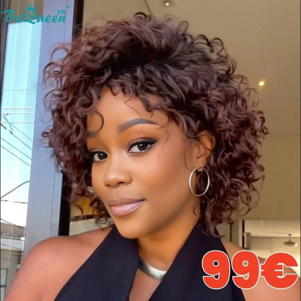 
BeQueen 99,9€ = 1 pelucas sin pegamento "Sylviane" Peluca Personalizada Bob Onda Rizada Listo para Usar