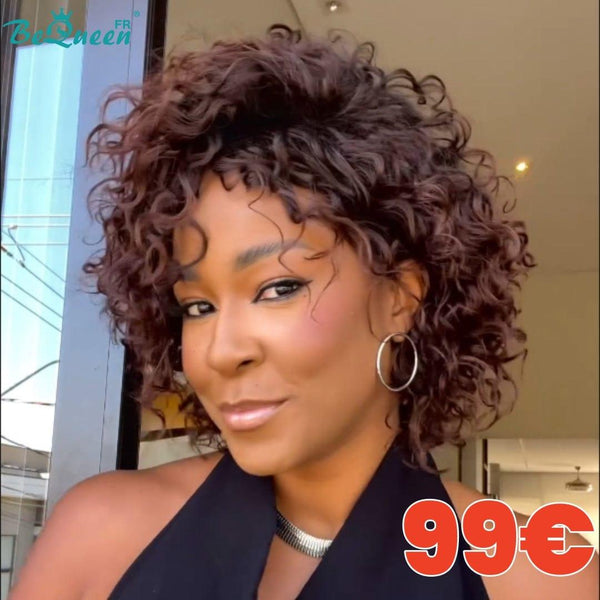 BeQueen 99,9€=1 perruques sans colle “	Sylviane” Perruque Customisée Bob Curly wave Prêt à porter