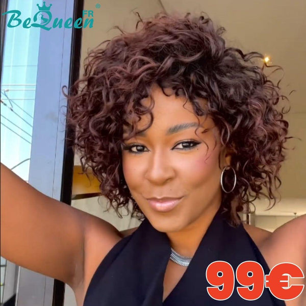 BeQueen 99,9€=1 perruques sans colle “	Sylviane” Perruque Customisée Bob Curly wave Prêt à porter