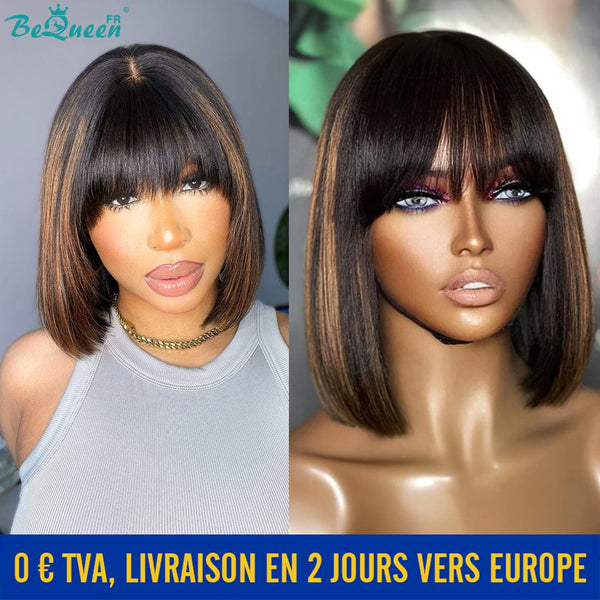 BeQueen Achetez 3 Perruques Prix Cassé Perruque "Yumie" bob Lisse avec frange Noir mix marron 10 pouces  En France
