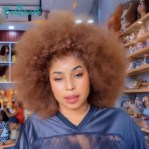 BeQueen "Addi" Perruque Bob Afro Curly Marron dentelle frontale 13X4 perruque naturelle