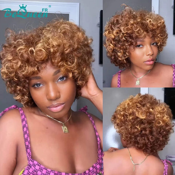 BeQueen "Addi" Perücke Bob Afro Lockig Braun Honig-Mix Ohne Kleber Natürliche Perücke