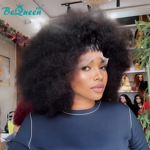 BeQueen "Addi" Afro Curly Bob Wig Brown Mix Honey Lace Front 13X4 Natural Wig