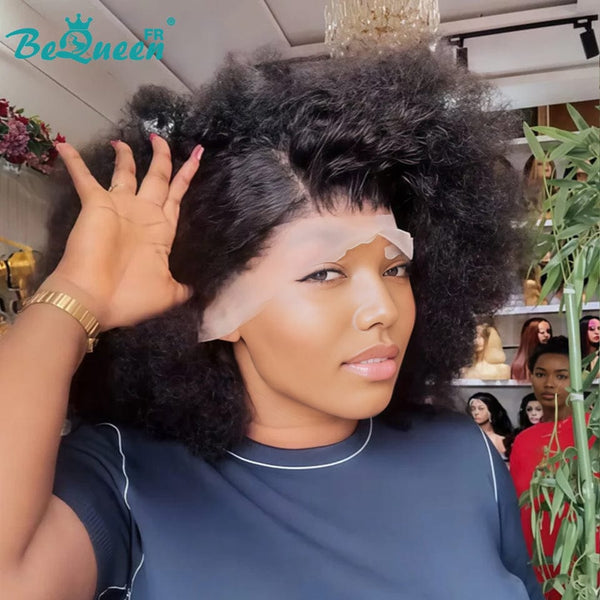 BeQueen "Addi" Afro Curly Bob Wig Brown Mix Honey Lace Front 13X4 Natural Wig