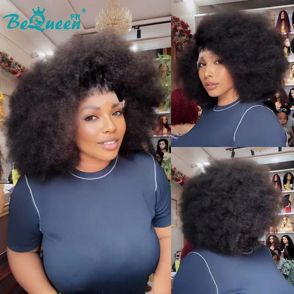 BeQueen "Addi" Afro Curly Bob Wig Brown Mix Honey Lace Front 13X4 Natural Wig