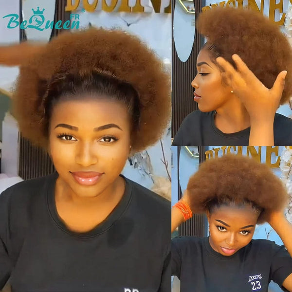 BeQueen "Addi" Perücke Bob Afro Lockig Schwarz und Braun Spitzenfront 13X4 natürliche Perücke