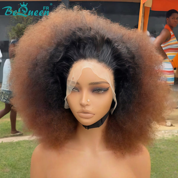BeQueen "Addi" Perruque Bob Afro Curly Noir et Marron dentelle frontale 13X4 perruque naturelle