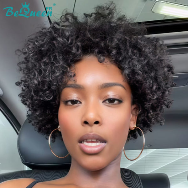 BeQueen "Addi" Peluca Bob Afro Rizada Sin pegamento Peluca Natural