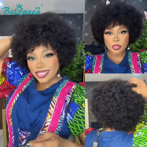 BeQueen „Addi“ Custom Bob Afro Curly Perücke, fertig zum Tragen, ohne Kleber, 13 x 4 cm 