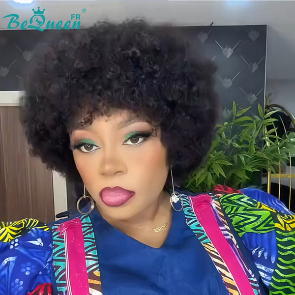 BeQueen „Addi“ Custom Bob Afro Curly Perücke, fertig zum Tragen, ohne Kleber, 13 x 4 cm 
