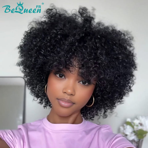 BeQueen „Addi“ Custom Bob Afro Curly Perücke, fertig zum Tragen, ohne Kleber, 13 x 4 cm 