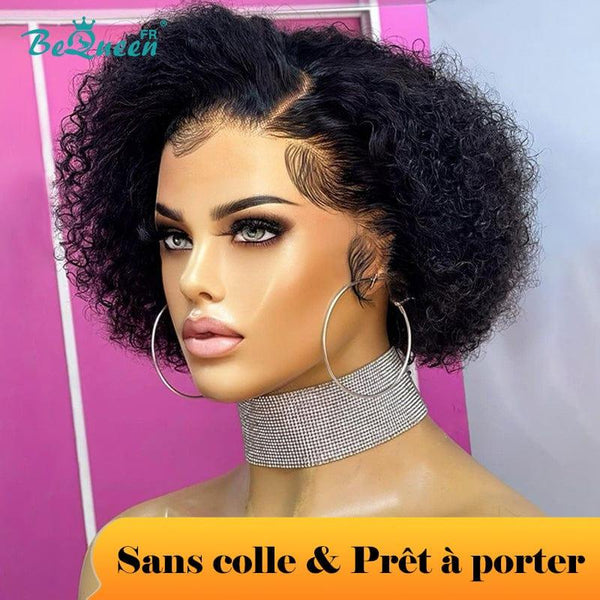 BeQueen „Addi“ Custom Bob Afro Curly Wave Perücke, bereit zum Tragen, ohne Kleber, 4 x 4 