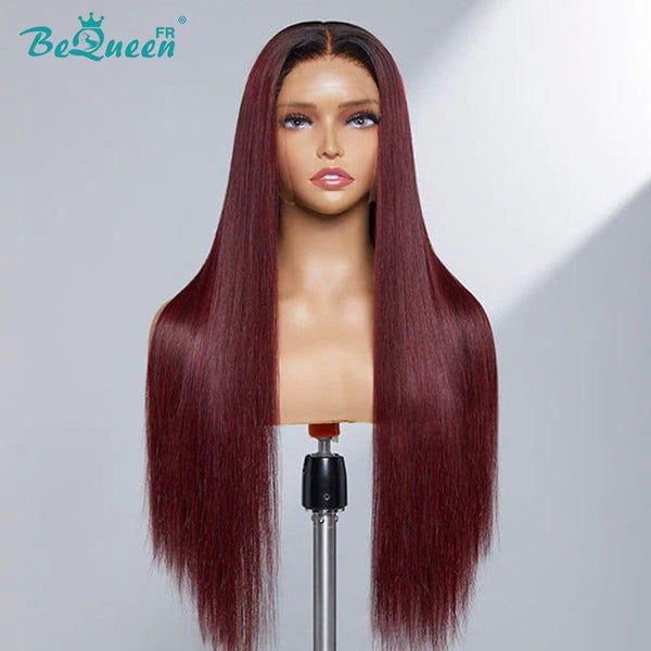 Bequeen "Afton" Black Root and Burgundy Red Straight Wig with 13x4 Lace Front 