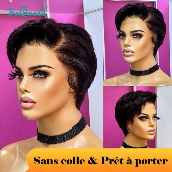 BeQueen "Amber" Kundenspezifische Pixie-Frisur-Wig fertig zum Tragen ohne Klebstoff 13X4 