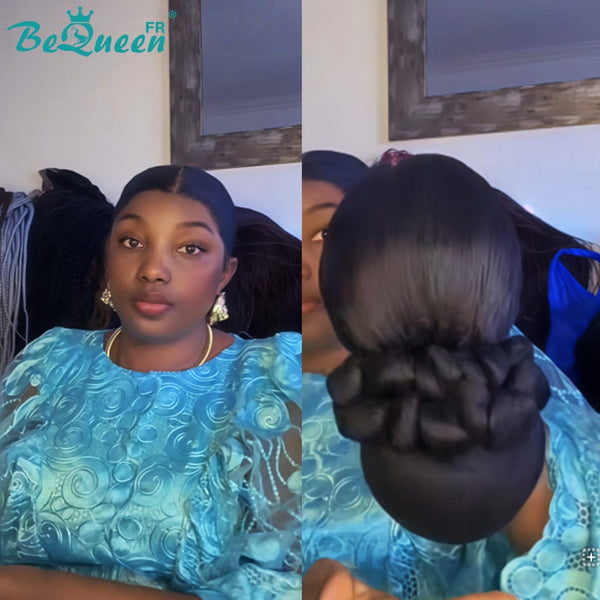 BeQueen “Bella" Perruque lace 360 avec Tresse et chignon sans colle
