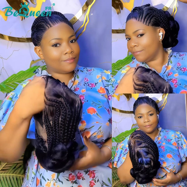 BeQueen “Bella" Perruque lace pleine avec Tresse sans colle style 3