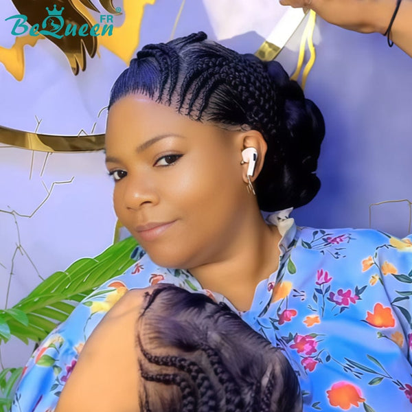 BeQueen “Bella" Perruque lace pleine avec Tresse sans colle style 3