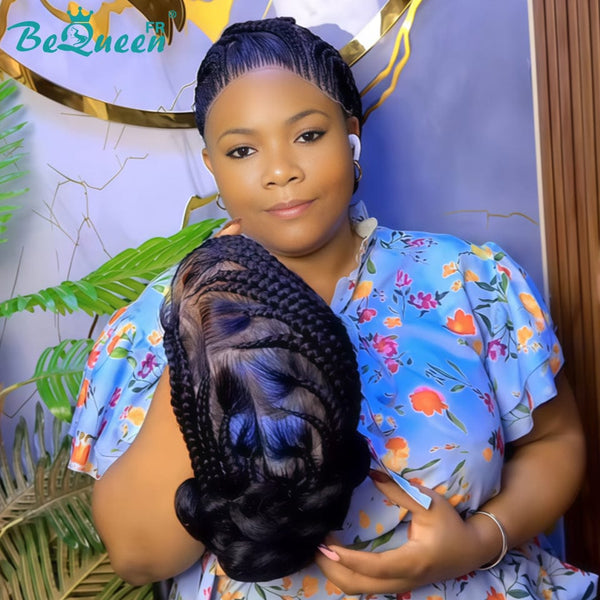 BeQueen “Bella" Perruque lace pleine avec Tresse sans colle style 3