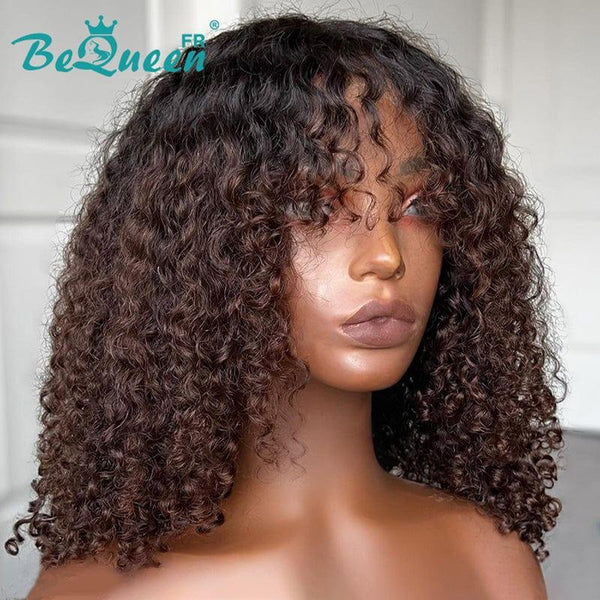 BeQueen "Beryl" Perruque Bob avec Frange Curly Noir et Brun 14 pouces