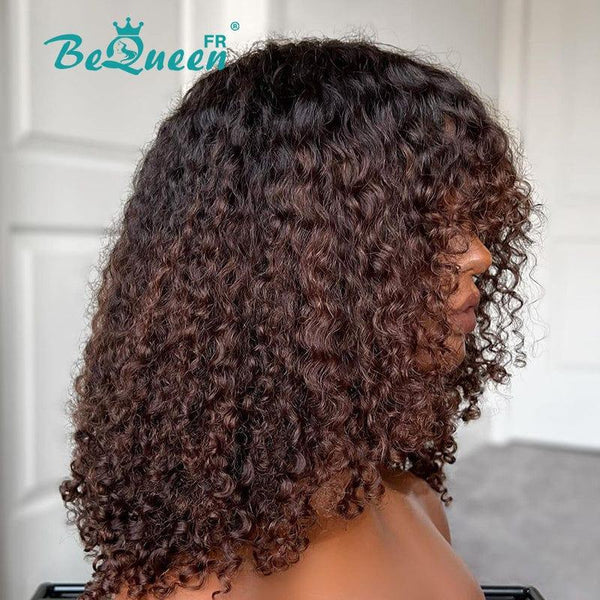 BeQueen "Beryl" Perruque Bob avec Frange Curly Noir et Brun 14 pouces