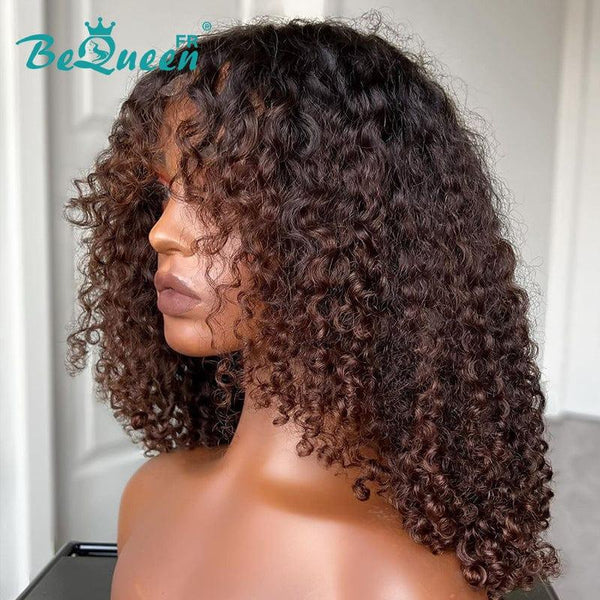 BeQueen "Beryl" Perruque Bob avec Frange Curly Noir et Brun 14 pouces