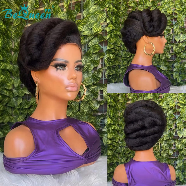 BeQueen „Telly“ Schwarze Hochzeitsperücke mit Chignon und Spitzenfrontal 13x4 