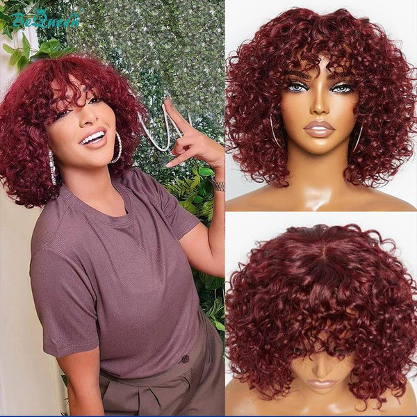 BeQueen "Brandi" Burgundy Red Bob Wig with Bangs 