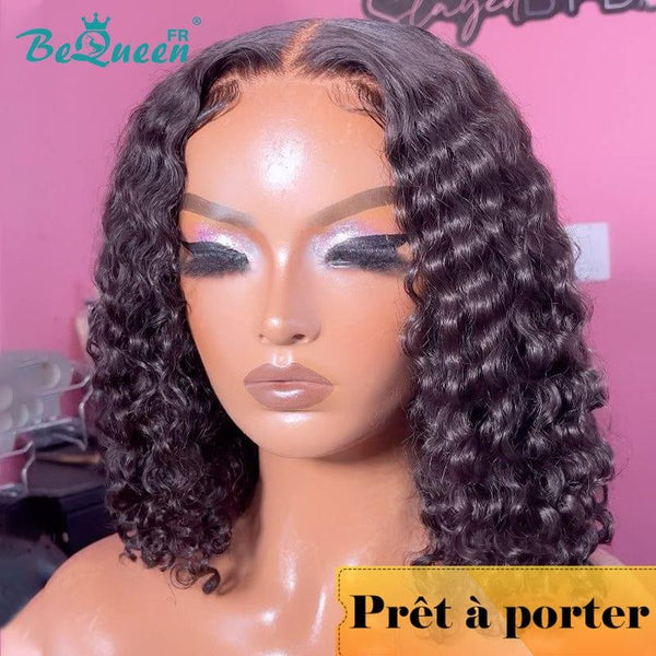 BeQueen „Demi“ Custom Bob Deep Wave Perücke, bereit zum Tragen, ohne Kleber, 4x4 