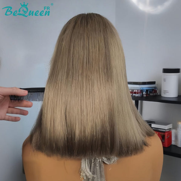 BeQueen "Dominique" Perruque Bob lisse Racine Marron et Gris en Lace KIM 2x6 100% vienamiens 250% densité Donné Par 1 Personne