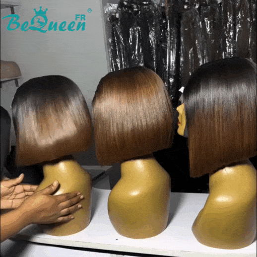 BeQueen "Dominique" Wig Smooth Black and Brown Lace KIM 2x6 100% Viennese 250% density Given by 1 person