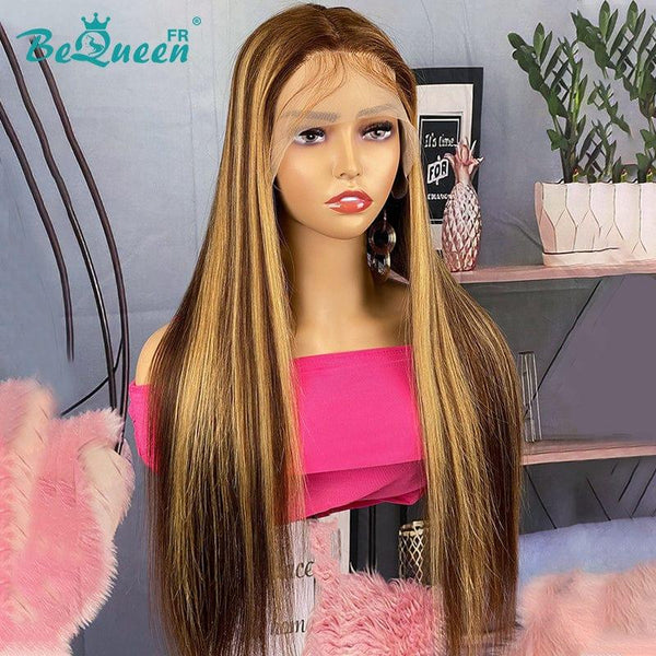 Bequeen "Eva" Long Straight Wig Brown mix honey color with 13x4 Lace Front