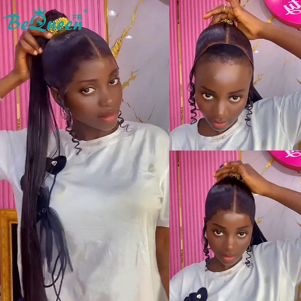 BeQueen “Flamingo" Perruque lace pleine avec queue de cheval 100% cheveux humians déjà customisée