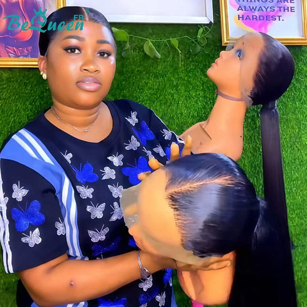BeQueen “Florance" Perruque lace pleine lisse avec queue de cheval Style 2