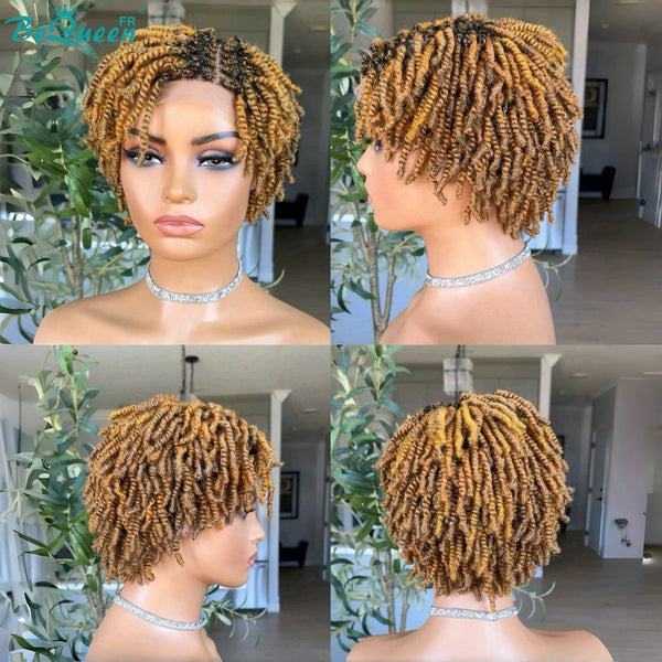 BeQueen “Helno" Perruque pixie avec Tresse twist Racine noir et miel lace pleine sans colle
