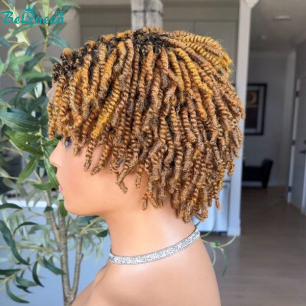 BeQueen “Helno" Perruque pixie avec Tresse twist Racine noir et miel lace pleine sans colle