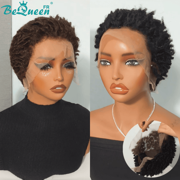 BeQueen “Jeanne" Perruque pixie avec bouclé avec lace frontale 13*4 Deux couleurs