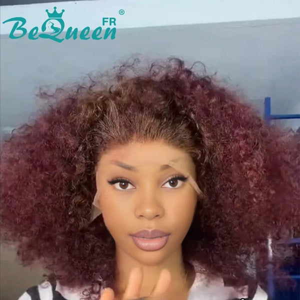 Bequeen "KEITA" Perruque Longue Frontale afro curly wave Marron et Rouge bordeaux