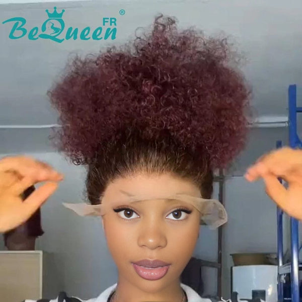 Bequeen "KEITA" Perruque Longue Frontale afro curly wave Marron et Rouge bordeaux