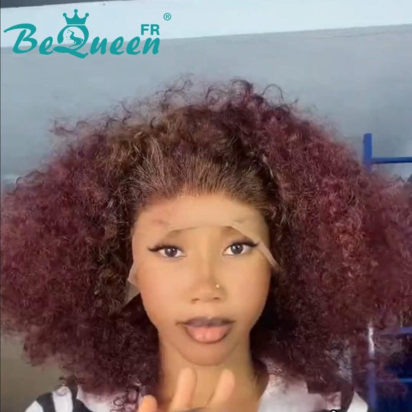 Bequeen "KEITA" Perruque Longue Frontale afro curly wave Marron et Rouge bordeaux