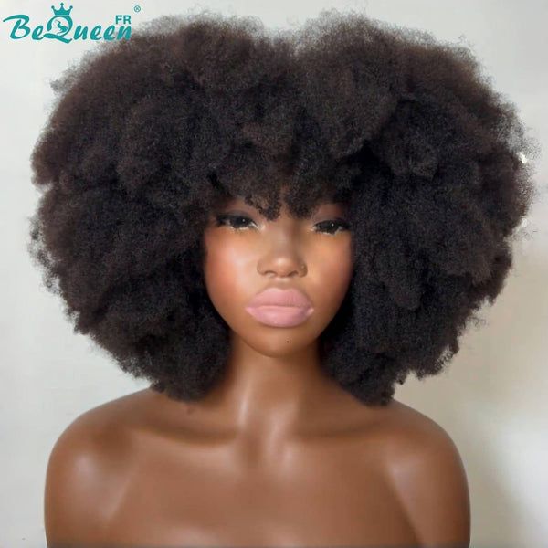 BeQueen “Kiah” Bob Afro Curl Wig with 4*4 lace closure and bangs Mixed and mixed hair
